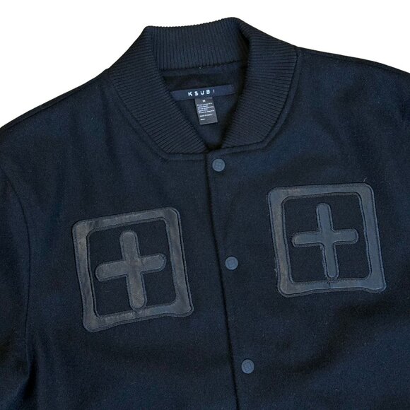 KSUBI Black Varsity Wool Blend Patch Logo Jacket EUC M - Picture 2 of 4